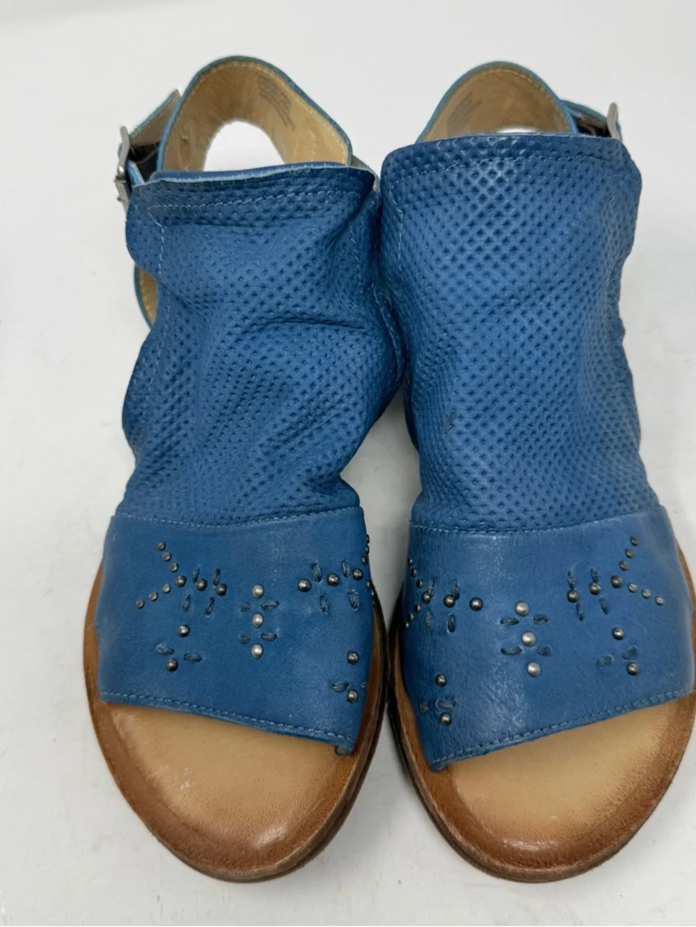 Miz Mooz Leather Ankle-Strap Sandals Fifi Denim Flats Beach Vacay Women’s US 7.5 - Picture 2 of 9